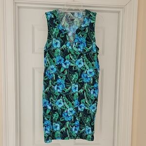 Lands' End Blue and Green Floral Mini Dress
